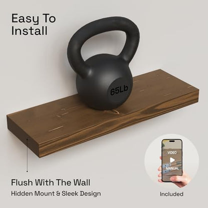 Solid Wood Floating Shelves for Wall 20 Inch Walnut, Wooden Bathroom Shelf - color: Walnut, size: 20 Inch