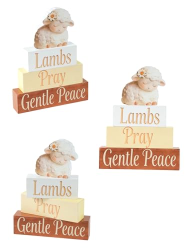 Easter Lamb Decor,Lambs Pray Gentle Peace Wooden Sign | Sleeping Sheep Farmhouse Decor | Christian Rustic Tabletop Shelf Decor for Home Living Room Bedroom - size: Lamb