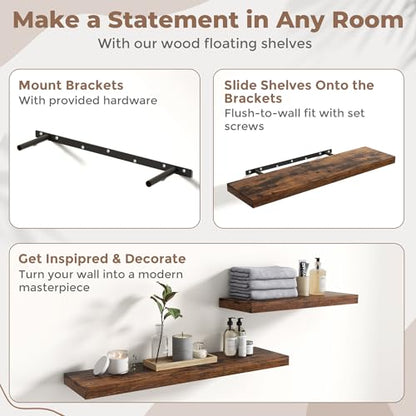 40 Inch Floating Shelves, 9"Deep Wall Shelf, 60 Lbs Capacity, Brown, 2pcs - color: Brown, size: 40"Wx9"Dx1.5"H