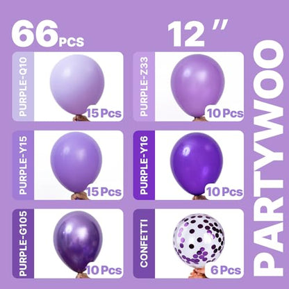 PartyWoo Purple Balloons 66pcs 12 Inch Light Purple Lilac Lavender Balloons - color: Purple-3318