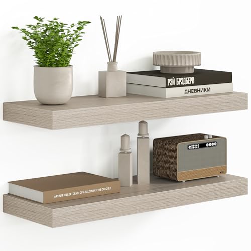 Fun Memories 24 Inch Floating Shelves - Deep Rustic Wooden Wall Shelves - Extra Deeper & Thicker Wall Mounted Storage Shelf for Bedroom, Kitchen, Farmhouse - 2 Pack, Grey - color: Grey, size: 23.6"L x 8"D