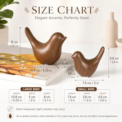Ceramic Bird Figurines, Dark Wood Grain, 2 Pcs - color: Dark Wood Grain