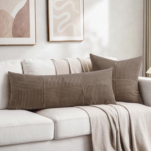Fancy Homi Set of 2 Light Brown Striped 14x36 Inch Throw Pillow Covers - color: Light Brown, size: 36" x 14" (Pack of 2)
