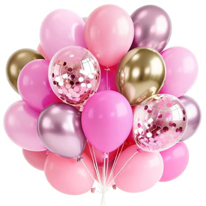 PartyWoo Pink and Gold Balloons 66pcs 12 Inch Gold Pearl Hot Pink Balloons - color: Pink-3315