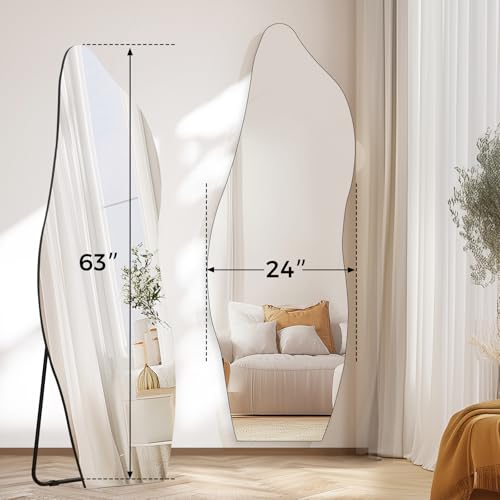 QDSSDECO Full Length Mirror Irregular Wavy Mirror with Stand, Frameless - color: Cloud With Bracket