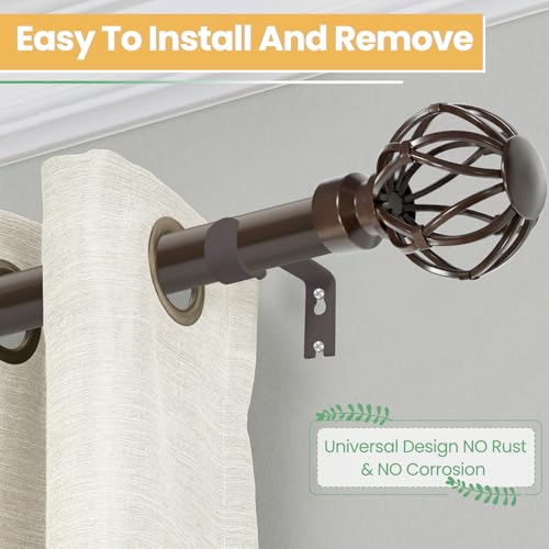 Bronze Curtain Rod 28 to 48 Inch, Heavy Duty Drapery Pole Iron Cage - color: Bronze, size: 18-64"