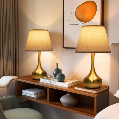 ONEWISH Touch Table Lamp for Bedroom, 3-Way Dimmable Gold Bedside Lamps for Nightstand with Fabric Shade,17.32'' Desk Lamp for Kids Reading, Home Office - color: Beige Linen Mushroom Shade & Gold Base