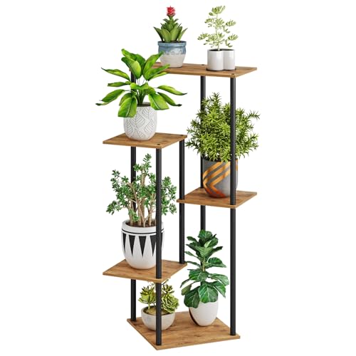 HAYOFAMY 5 Tier Rustic Brown Plant Stand Indoor 35” Tall