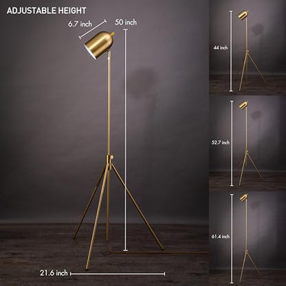 O'Bright Helios - Adjustable Tripod LED Floor Lamp, Dimmable, Swivel Head, Perfect for Reading and Task Lighting, Antique Brass - color: Antique Brass