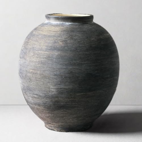 Black Ceramic Flower Vase, 9.8" H, Black Bronze Glaze - color: Deep Charcoal Black-9.8", size: 9.8"-Oval