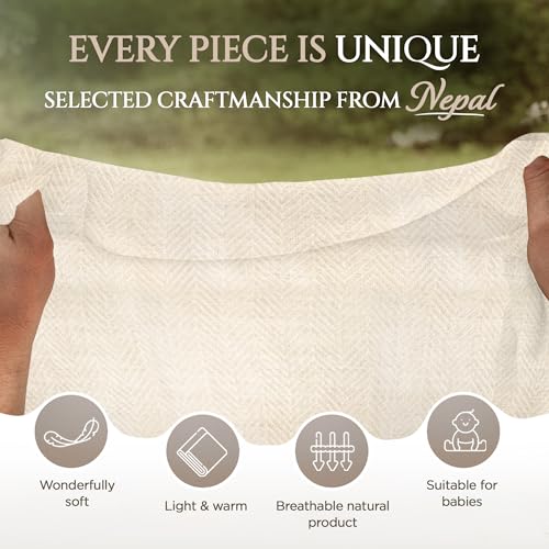 Cashmere Blanket – Hand Woven 100% Cashmere Wool Throw Blanket, 135 x 270 cm – Plain Cozy, and Soft Blanket for Bed, Sofa, or Couch - Made in Nepal - color: White