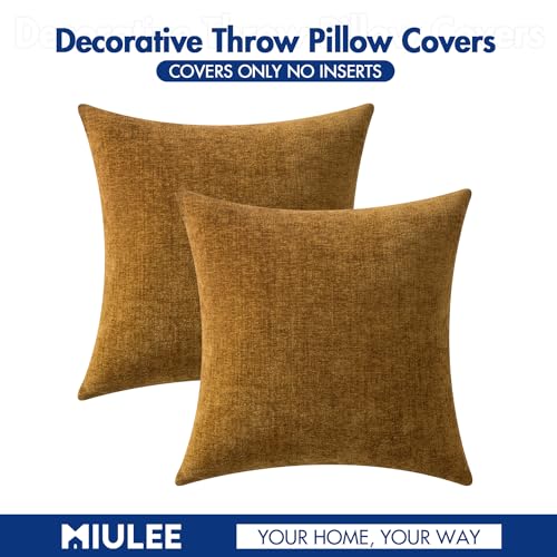 MIULEE Soft Chenille Throw Pillow Covers Mustard 16x16 Inch Pack of 2 - color: Mustard, size: 16" x 16" (Pack of 2)