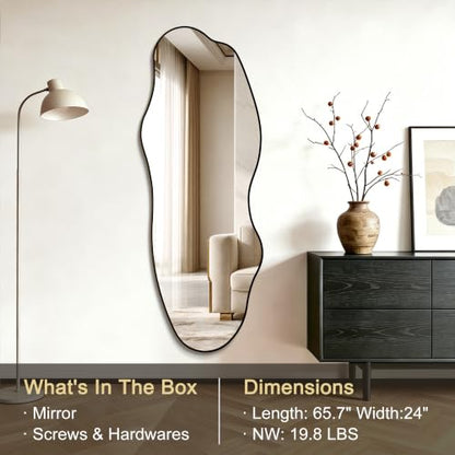 65.7"x24" Irregular Full Length Mirror, Abstract Wall Mirror - color: Black Asymmetrical