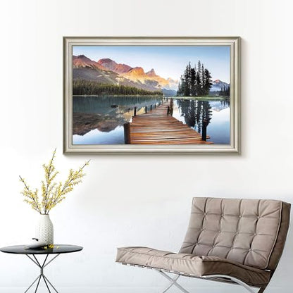 Lake Landscape Canvas Wall Art: Framed Nature Bridge Water Picture Mountain Sunset Prints for Living Room - color: Lake Bridge, size: 36"L x 24"W