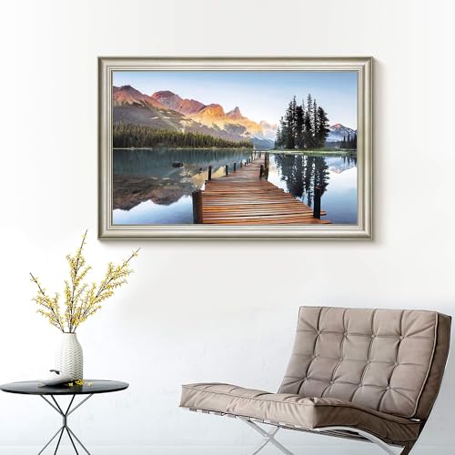 Lake Landscape Canvas Wall Art: Framed Nature Bridge Water Picture Mountain Sunset Prints for Living Room - color: Lake Bridge, size: 36"L x 24"W