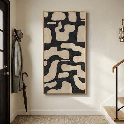 Large Framed Black and Beige Abstract Wall Art for Living Room, 30x60 In - color: Black & Beige, size: 60"L x 30"W