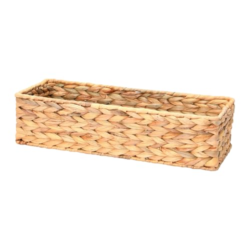 Household Essentials Water Hyacinth Rectangular Storage Basket with Handwoven Fibers and Iron Frame, Natural Finish - color: Natural