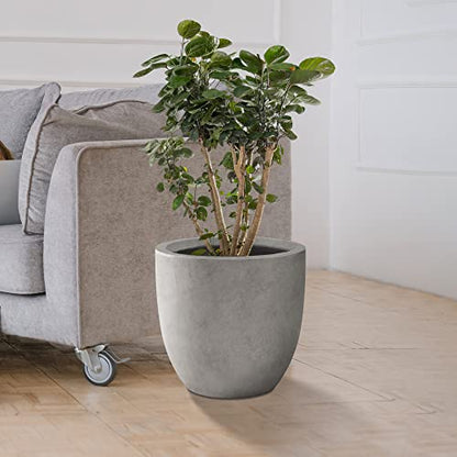 Kante Large Round Curved Pale Gray Concrete Planter 16.5" Dia, Outdoor - color: Natural Concrete, size: 16.5"d