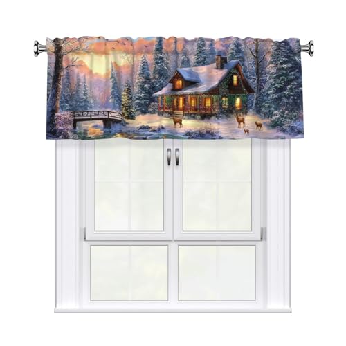 Christmas Snowflake Winter Valances for Windows Rod Pocket Curtain Valance 1 Panel Short Curtains for Kitchen Bathroom Living Room Bedroom Window Treatments - color: Christmas Snowflake