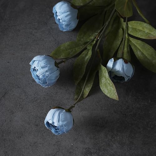 6 Pcs 27" Faux Silk Peony Artificial Flowers Stems for Vase (Dusty Blue) - color: Dusty Blue