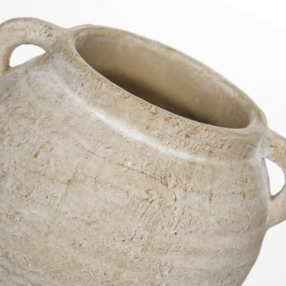 Briful Rustic Farmhouse Vase with Handles, 7.4" Ceramic Vases for Tabletop - color: Cream White#754