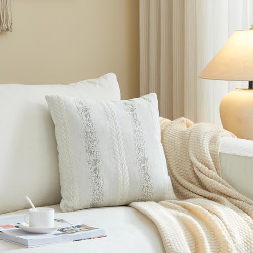 Pack of 2 Couch Throw Pillow Covers 20x20 Inch Neutral White Soft Decorative Cotton Pillow Covers Farmhouse Accent Cushion Covers for Boho Western Spring Coastal Decor Sofa Bed Living Room - color: Cream White, size: 20" x 20" (Pack of 2)