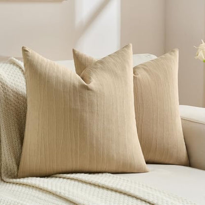 FUTEI Pack of 2 Chenille Striped Throw Pillow Covers 18x18 Inch,Apricot - color: Apricot, size: 18" x 18" (Pack of 2)