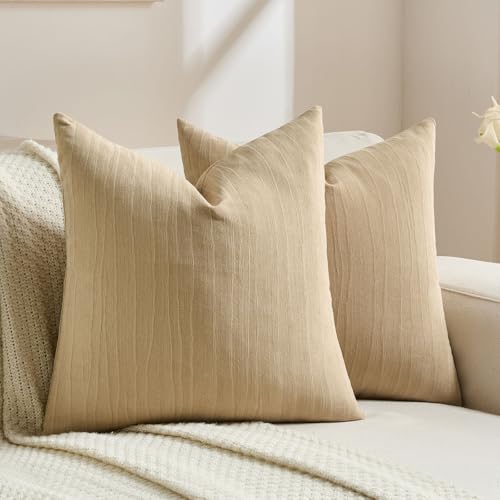 FUTEI Pack of 2 Chenille Striped Throw Pillow Covers 18x18 Inch,Apricot - color: Apricot, size: 18" x 18" (Pack of 2)