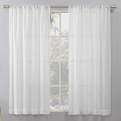 No. 918 Genevieve 2-Pack Linen Weave Sheer Semi-Sheer Rod Pocket Curtain Panel Pair, White, 50"W x 63"L (2 Panels) - color: White, size: 50"W x 63"L (Pack of 2)