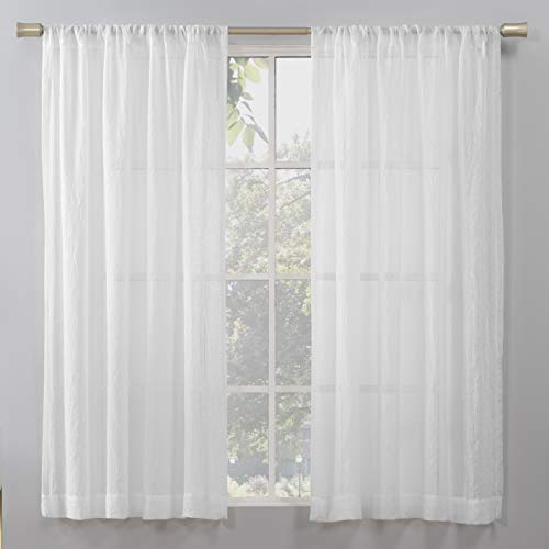 No. 918 Genevieve 2-Pack Linen Weave Sheer Semi-Sheer Rod Pocket Curtain Panel Pair, White, 50"W x 63"L (2 Panels) - color: White, size: 50"W x 63"L (Pack of 2)