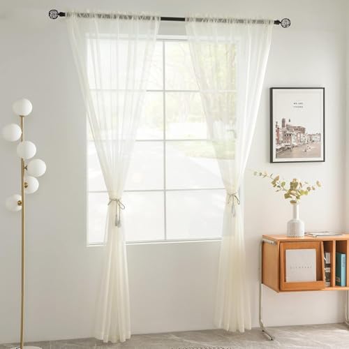 youleyar Solid Sheer Rod Pocket Curtain Voile Draperies 2 Panels Ivory Beige Black Grey Coffee 42 Inch Width 45 Inch Long 1 Pair for Kitchen Bedroom Children Living Room Yard(Ivory,42Wｘ45L) - color: Ivory, size: 42"W x 45"L (Pack of 2)