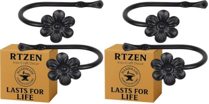 RTZEN Decorative Metal Curtain Tiebacks - Farmhouse Wrought Iron Curtain Holdbacks - Drapery Holders for Wall - Unique Metal Tie Backs for Curtains - 2 Pcs (Black Flower) (Pack of 2) - size: Medium (Pack of 2), style: Flower