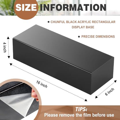 Chunful Black Acrylic Display Box Riser, 16" L x 6" W x 4" H Pedestal Stand - size: 16" W X 6" D X 4" H