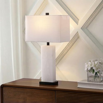 JONATHAN Y Tiggie 27" Alabaster Table Lamp, White Alabaster/Black - color: White Alabaster/Black