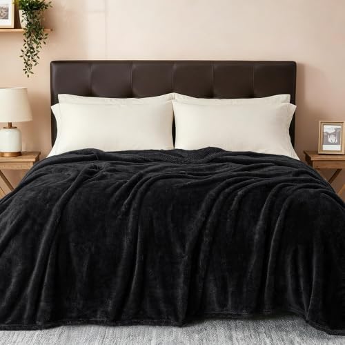 Exclusivo Mezcla Fuzzy Plush Fleece Bed Blanket Queen Size, Black - color: Black, size: 90x90 IN