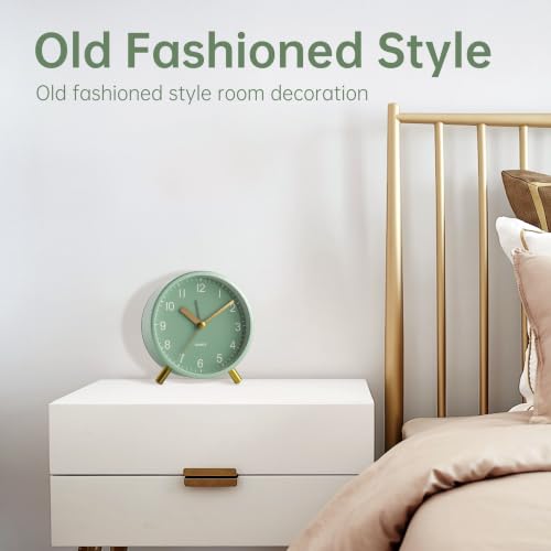 JALL Analog Alarm Clock, 4 inch Super Silent Non Ticking Small Clock with Night Light, Battery Operated, Simple Design, Easy Setting for Office, Bedroom, Bedside, Desk, Teens, Elders, Adult, Green - color: Deep Green
