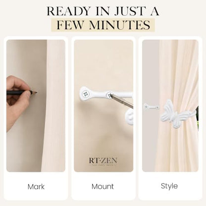 RTZEN Metal Curtain Tiebacks, Drapery Holders for Wall, 2 Pcs - size: Medium, style: Butterfly - W