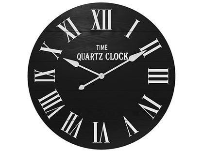 ARTPOWER 35.5" Extra Large Farmhouse Wall Clock,Solid Wood Veneer,Black - color: Black, size: 35.5"W x 35.5"H
