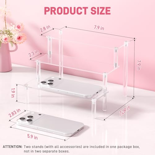 2 Packs Acrylic Display Stand Riser,3 Tier Perfume Organizer Cupcake Stand - color: Clear, size: 7.9x2.8 inch