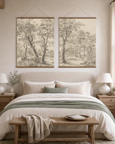InSimSea Extra Large 2 Pcs Framed Wall Art, Woodland Sketch, 36x48 Inch - color: Woodland Sheep Pasture