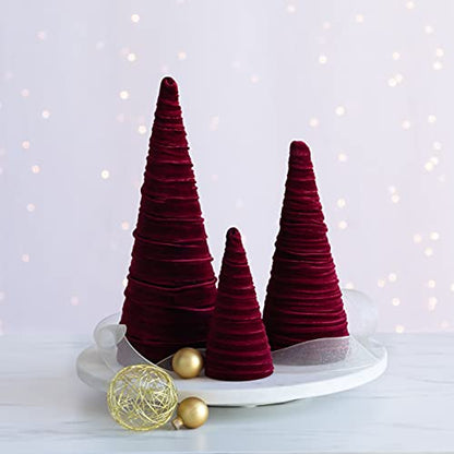 Set of 3 Burgundy Velvet Trees (Burgundy) - color: Burgundy