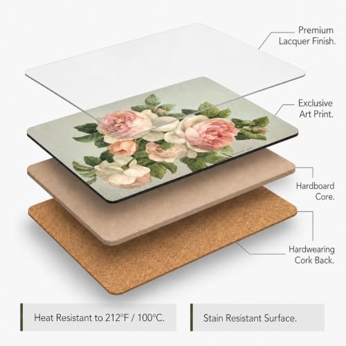 Pimpernel Antique Roses Cork-Backed Placemats - Beige, Set of 4 - size: 15.7" x 11.7" Rectangular, style: Antique Roses