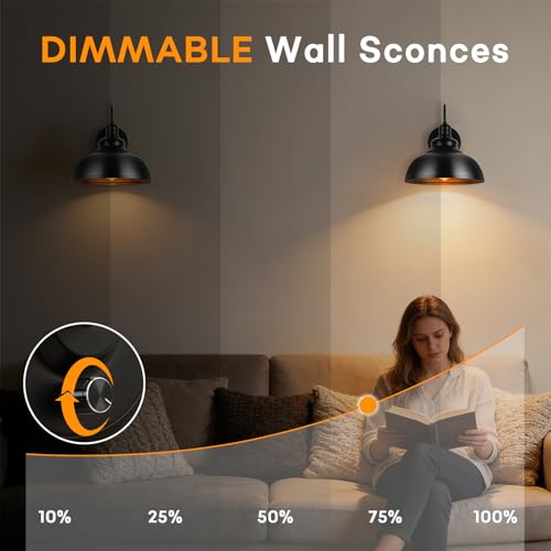 Lightess Wall Sconce with Switch,Black Hardwired Indoor Dimmable Wall Light - color: Black Hardwired