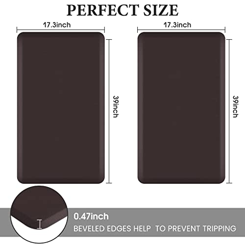 HappyTrends 2 PCS Kitchen Mat Cushioned Anti-Fatigue Floor Mat, Heavy Duty - color: Chocolate, size: 17.3"x39"+17.3"x39"