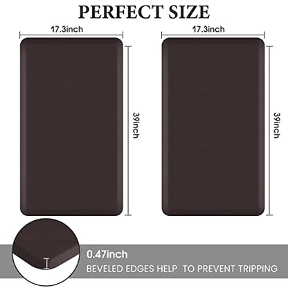 HappyTrends 2 PCS Kitchen Mat Cushioned Anti-Fatigue Floor Mat, Heavy Duty - color: Chocolate, size: 17.3"x39"+17.3"x39"