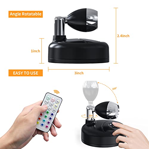RGB Mini Spotlight Battery Operated Up Lights Indoor with Remote, 2 Pack