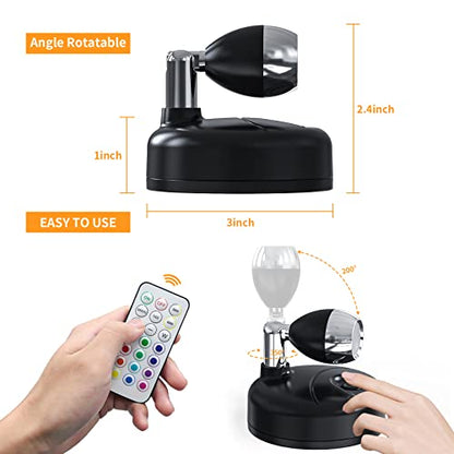 RGB Mini Spotlight Battery Operated Up Lights Indoor with Remote, 2 Pack