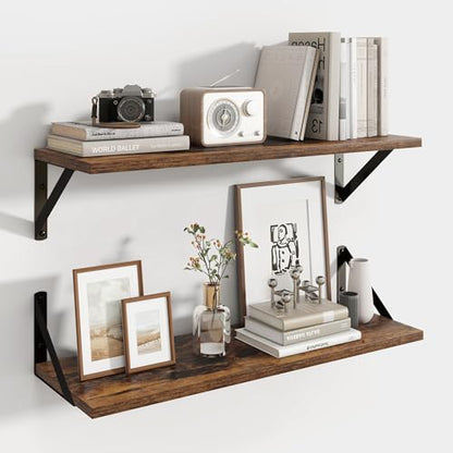 Axeman 24 Inch Floating Shelves, 8 Inch Deep Brown Wall Shelves Set of 2 - color: Rustic Brown, size: 23.6 Inch