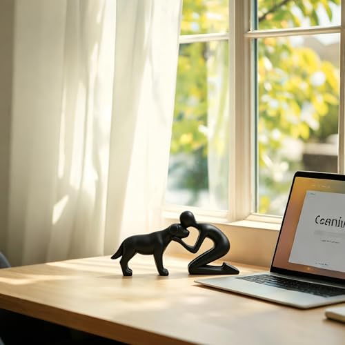 Cute Dog Sculpture Dad Gift Abstract Figurine Home Shelf Decor - color: Black