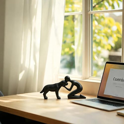 Cute Dog Sculpture Dad Gift Abstract Figurine Home Shelf Decor - color: Black